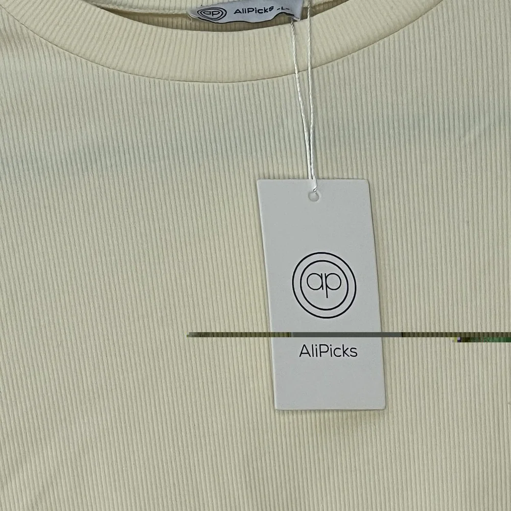 AliPicks Girls  Ivory Ribbed Knit Cotton Tie Front Long Sleeve T-Shirt Size‎ L
